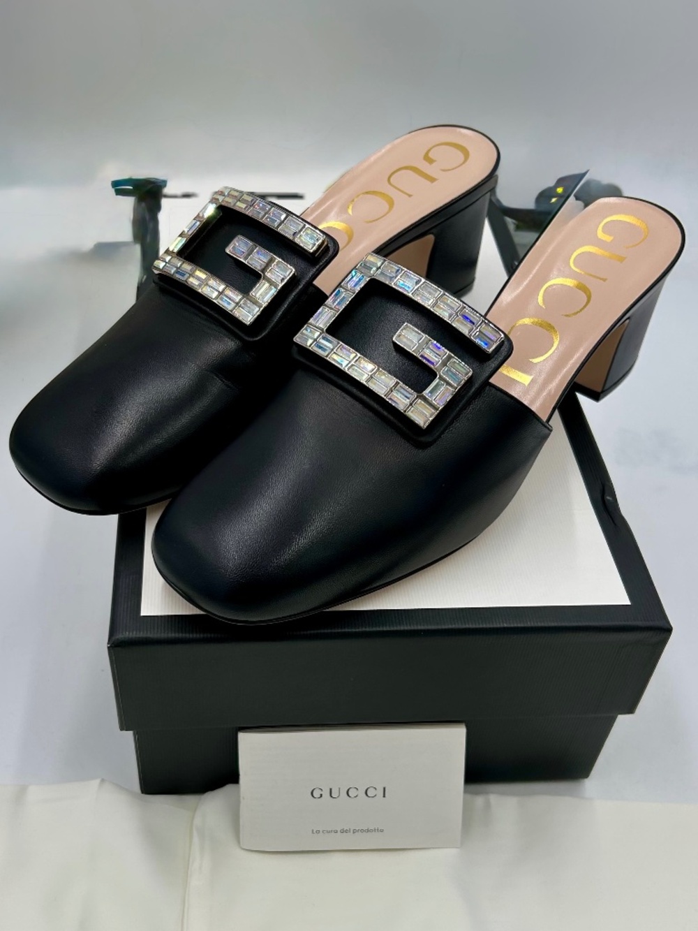 Women’s Gucci Madelyn Crystal G Mules.  Size 40.5/10.5 US. Made in Italy.
